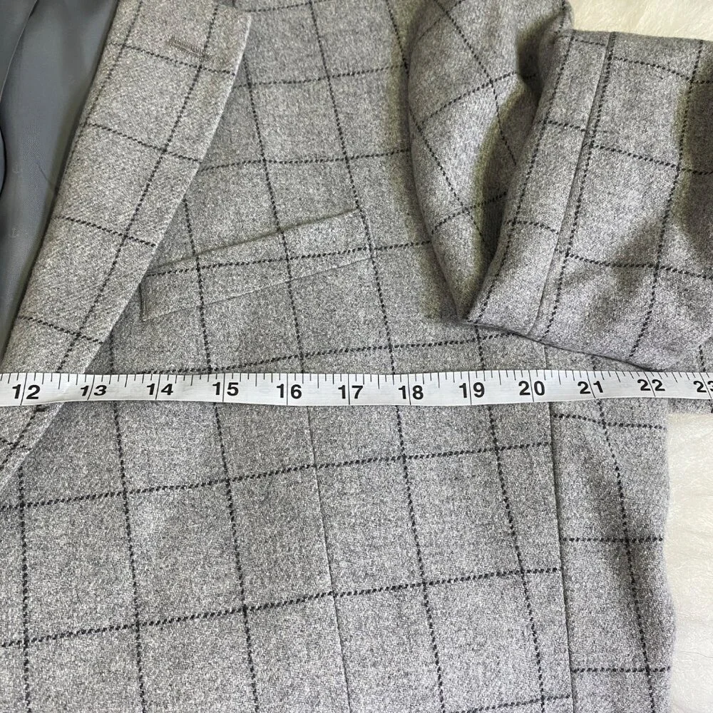Tommy Hilfiger Mens Gray Windowpane Blazer Jacket 42R Wool Blend Lined Academia